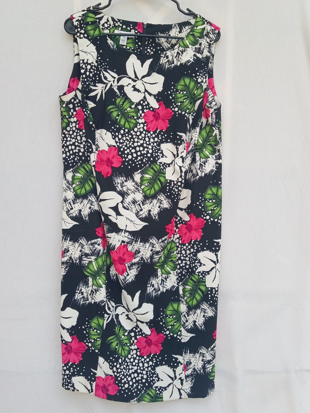 Dress Barn Black Floral Midi Dress with White, Pink & Green Print